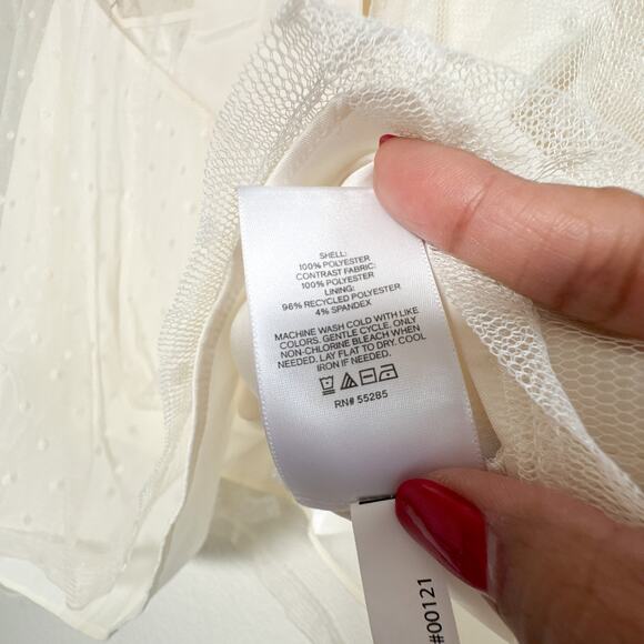 Express Ivory Sheer Swiss Dot Mesh Bow Tie Blouse Long Sleeve Top XL - Picture 7 of 9